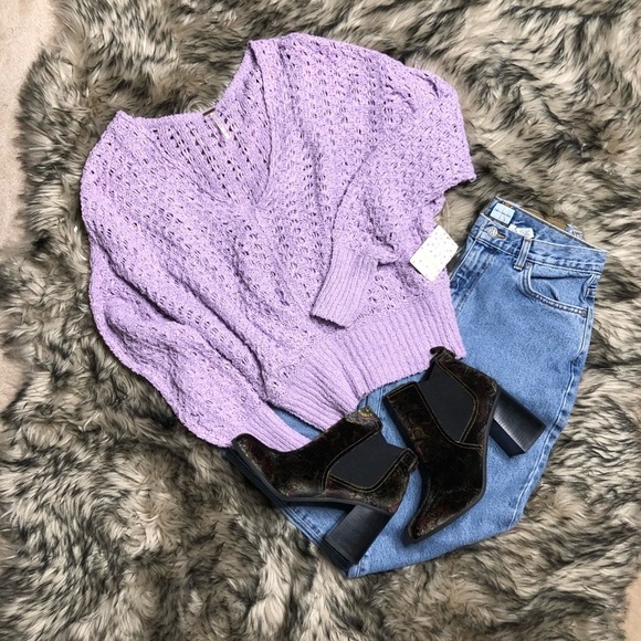 Free People Best of You lavender open knit v neck sweater - Picture 8 of 9